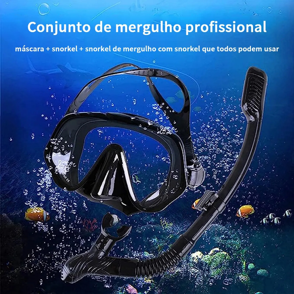 Kit Mergulho Máscara Respirador Snorkel Profissional Adulto
