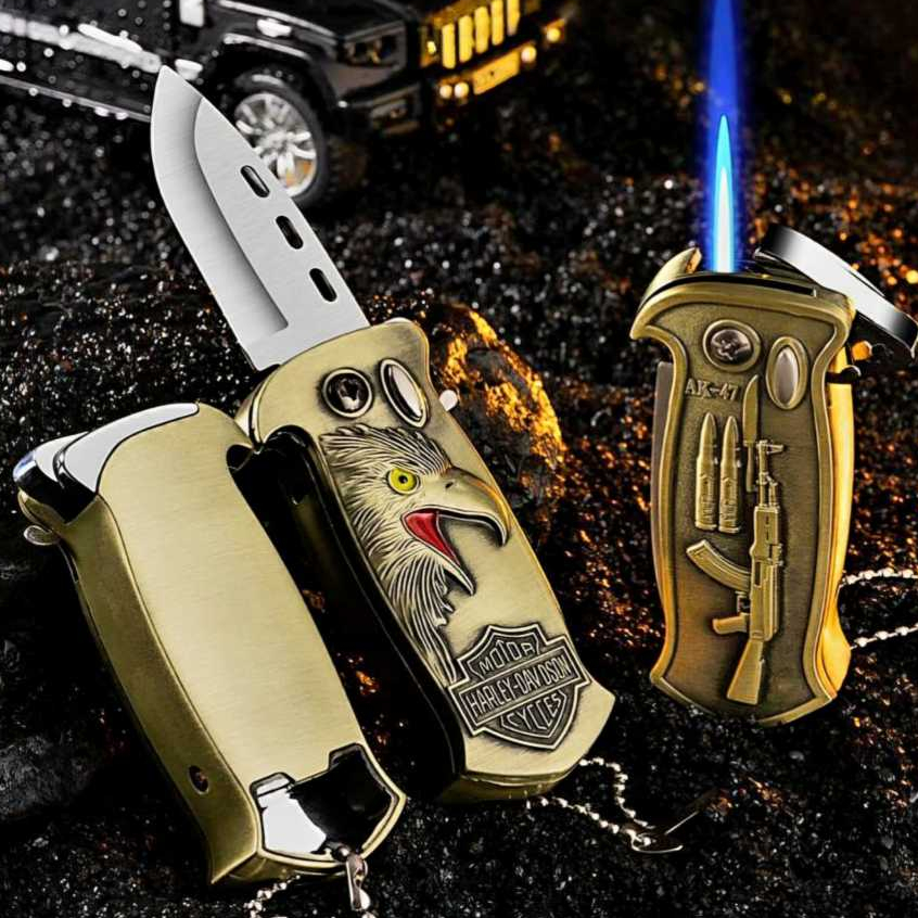 Acendedor Multifuncional à Prova de Vento com Abridor de Garrafas Canivete Camping Dobrável(sem gas)