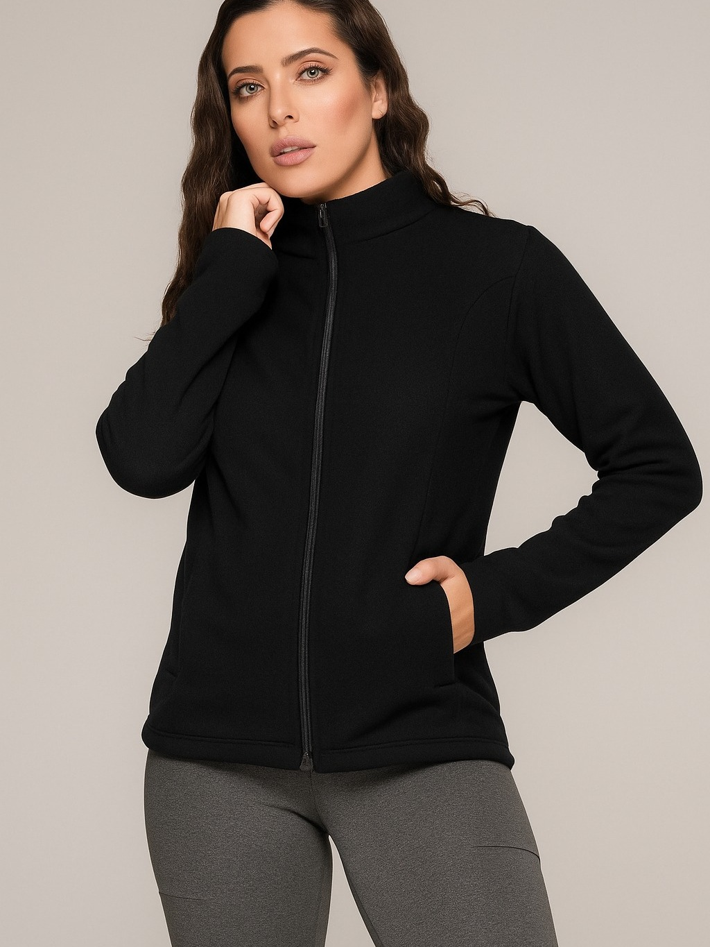 Jaqueta Blusa Soft Fleece Feminina Flanelado Gola Alta Inverno Tamanho Médio ao Plus Size