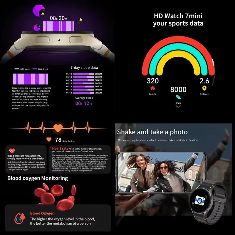 Novo F8 SmartWatch: Chamada Bluetooth, À Prova de Água, Compatível Android e iOS, Design Redondo