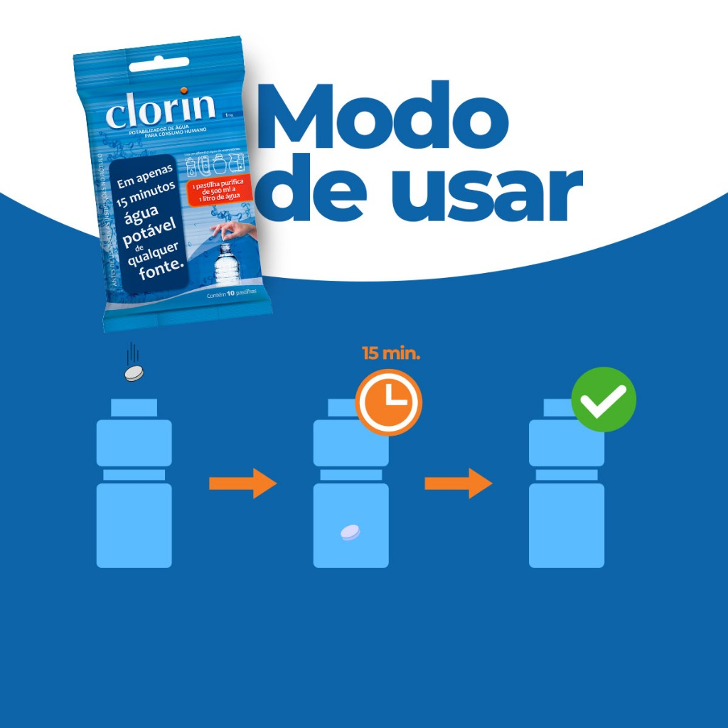 Kit 2 Clorin 1 p/ Purificar Água de Qualquer Fonte c/ 20un