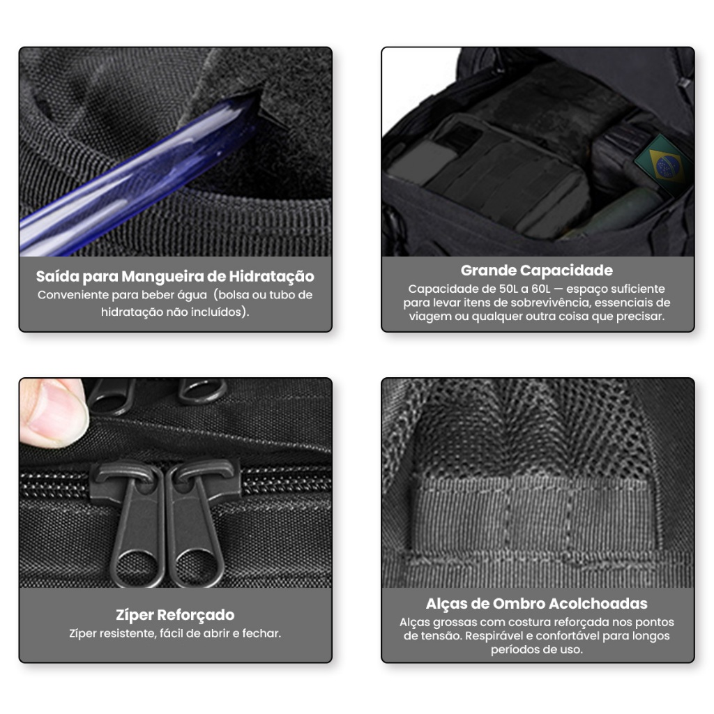 New Hawaii 55L Mochila Militar Tática Masculina,Mochila Grande para Acampamento Destacável