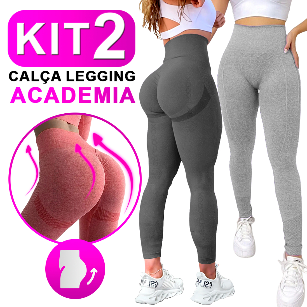 Kit Com 2 Calça Legging Feminina Academia Esportiva Fitness Cintura Alta Levanta Bumbum