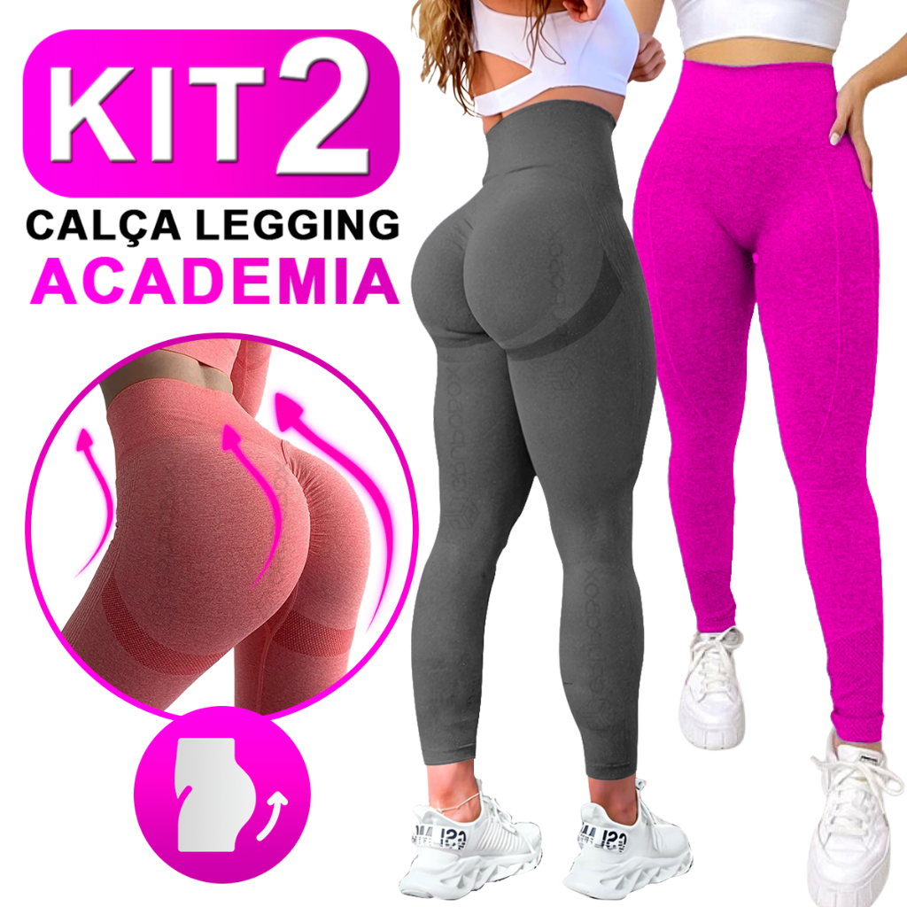 Kit Com 2 Calça Legging Feminina Academia Esportiva Fitness Cintura Alta Levanta Bumbum