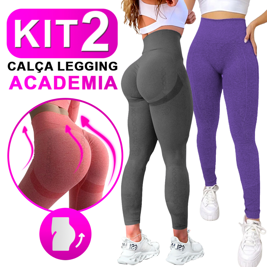 Kit Com 2 Calça Legging Feminina Academia Esportiva Fitness Cintura Alta Levanta Bumbum