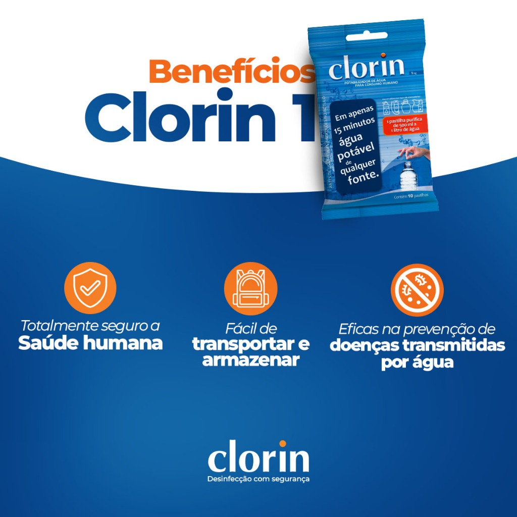 Kit 2 Clorin 1 p/ Purificar Água de Qualquer Fonte c/ 20un