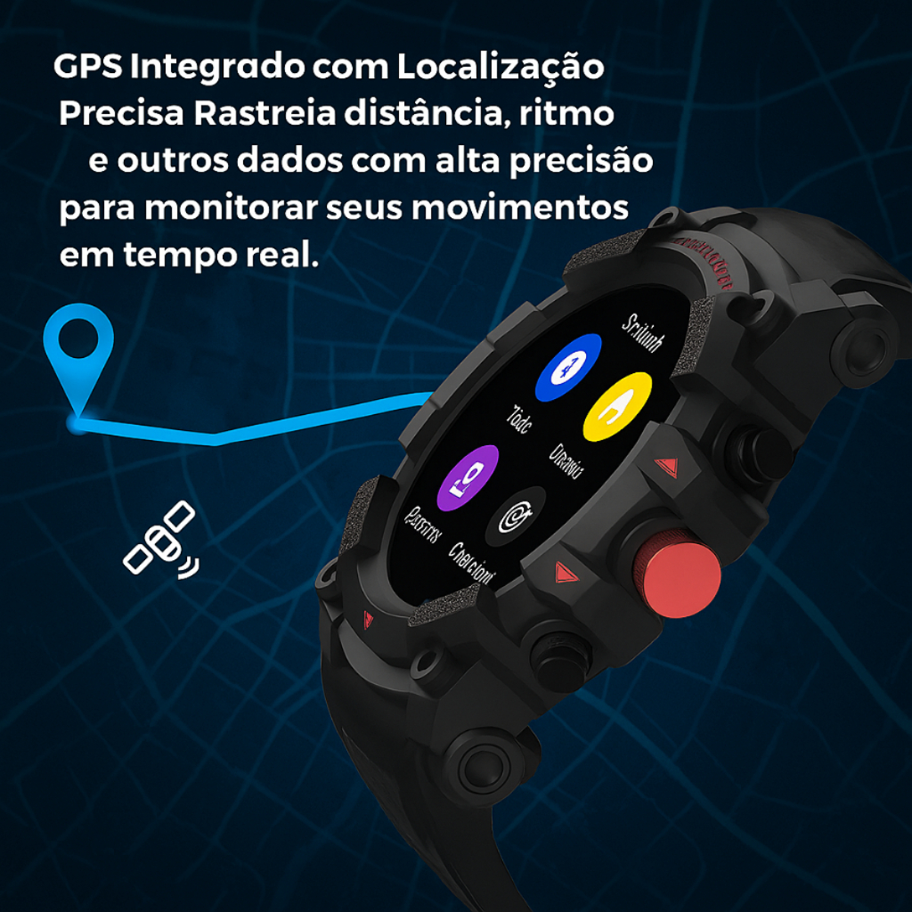 Smartwatch Redondo Peje G01C Masculino Militar Prova D'agua Gps 3000Mah Notificação Strava