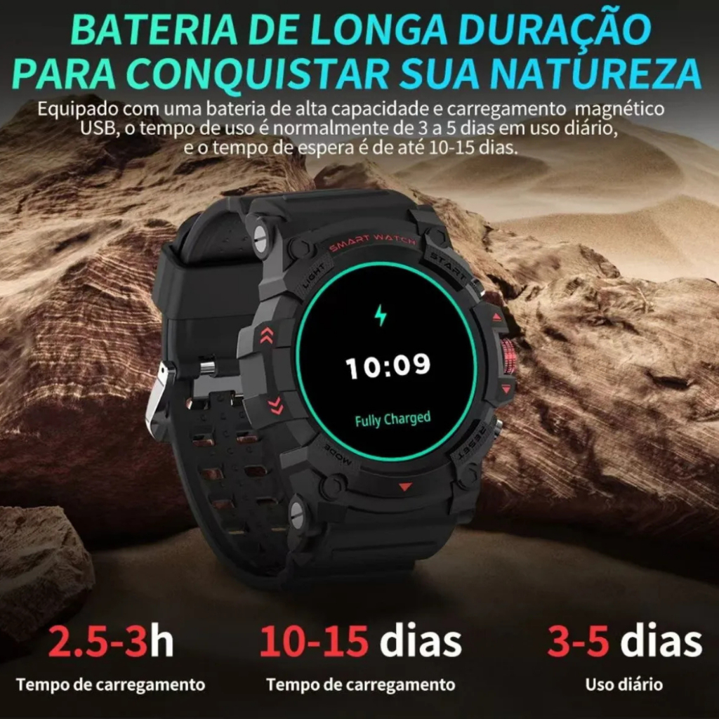 Smartwatch Redondo Peje G01C Masculino Militar Prova D'agua Gps 3000Mah Notificação Strava