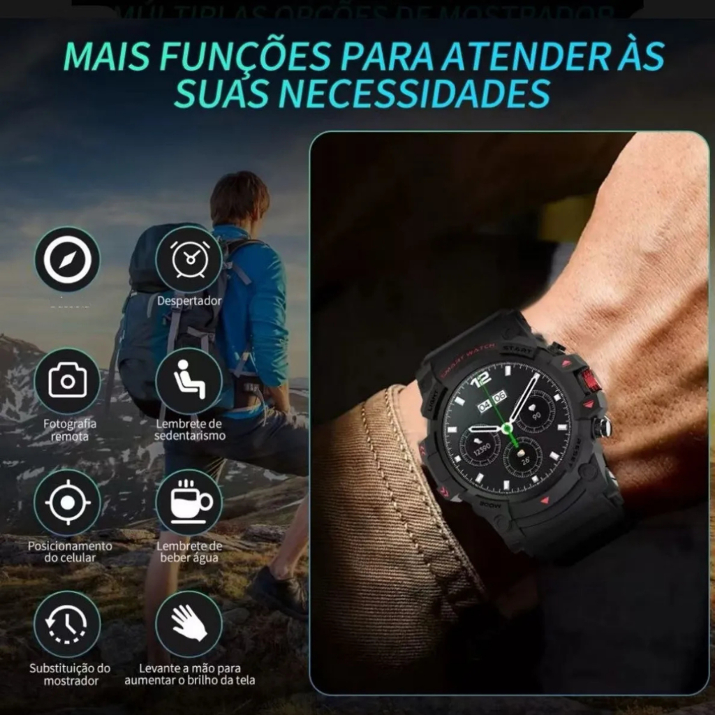 Smartwatch Redondo Peje G01C Masculino Militar Prova D'agua Gps 3000Mah Notificação Strava