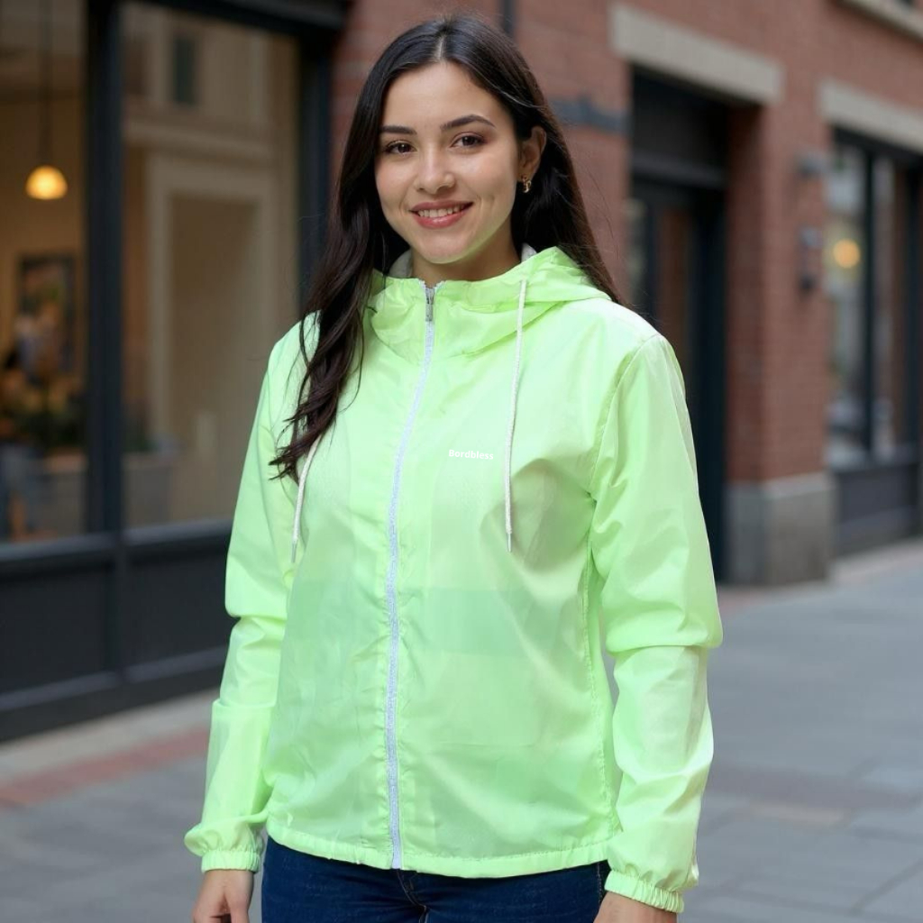 Jaqueta Forrada Corta Vento Feminina Capuz Impermeável Casaco Otriginal Academia Bordbless