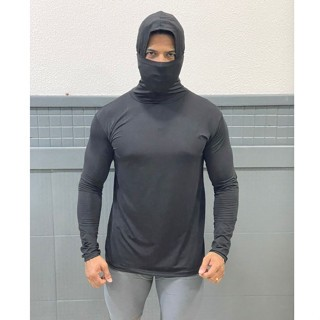Camisa Térmica Masculina Manga Longa Com Capuz e Balaclava Touca Ninja Proteção Solar e Frio