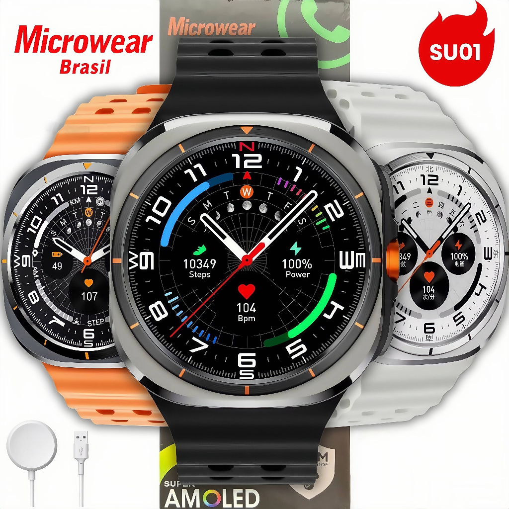 Relógio Smartwatch SU01 47mm GPS Integrado Responde WHATSAPP em AUDIO TELA SUPER AMOLED MICROWEAR Lançamento 2025