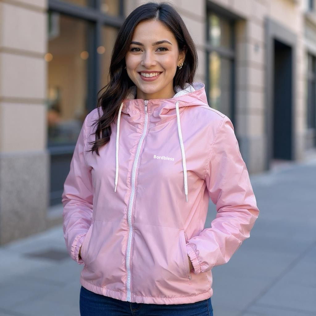 Jaqueta Forrada Corta Vento Feminina Capuz Impermeável Casaco Otriginal Academia Bordbless