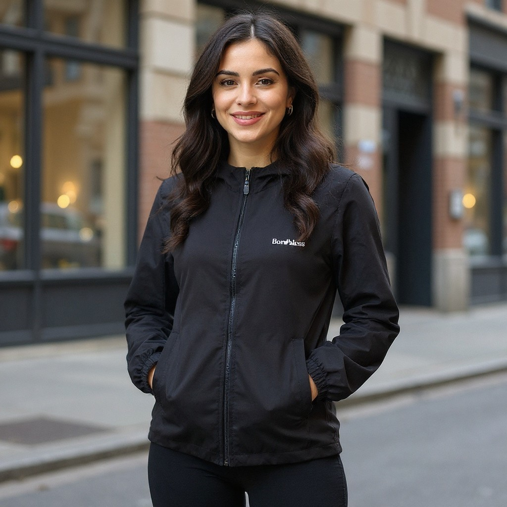 Jaqueta Forrada Corta Vento Feminina Capuz Impermeável Casaco Otriginal Academia Bordbless