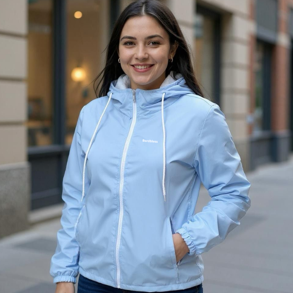 Jaqueta Forrada Corta Vento Feminina Capuz Impermeável Casaco Otriginal Academia Bordbless