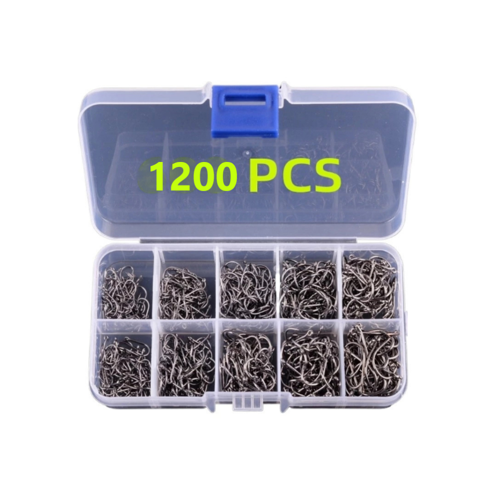 Kit Pesca 1200 Anzóis Chinu nos Tamanhos 3 ao 12 com Estojo de Armazenamento