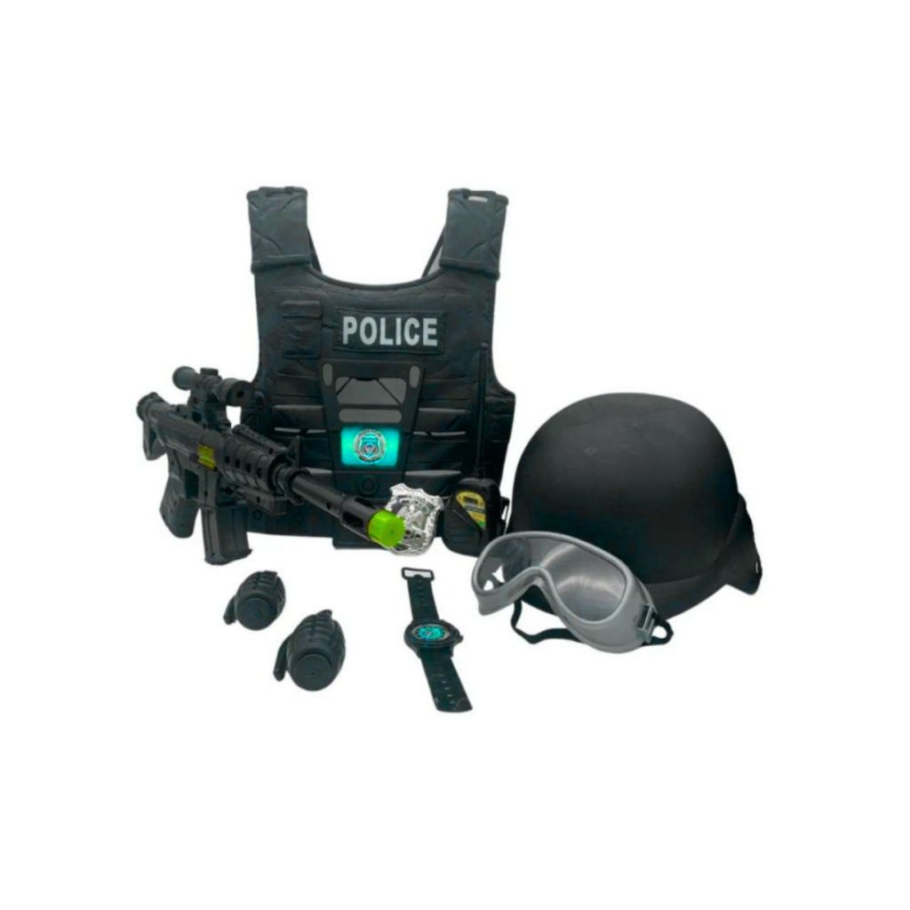 Brinquedo Kit Policial Colete com Rifle e Acessórios - Preto