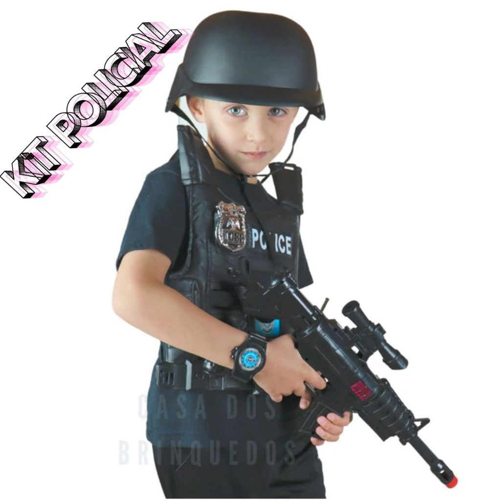 Brinquedo Kit Policial Colete com Rifle e Acessórios - Preto