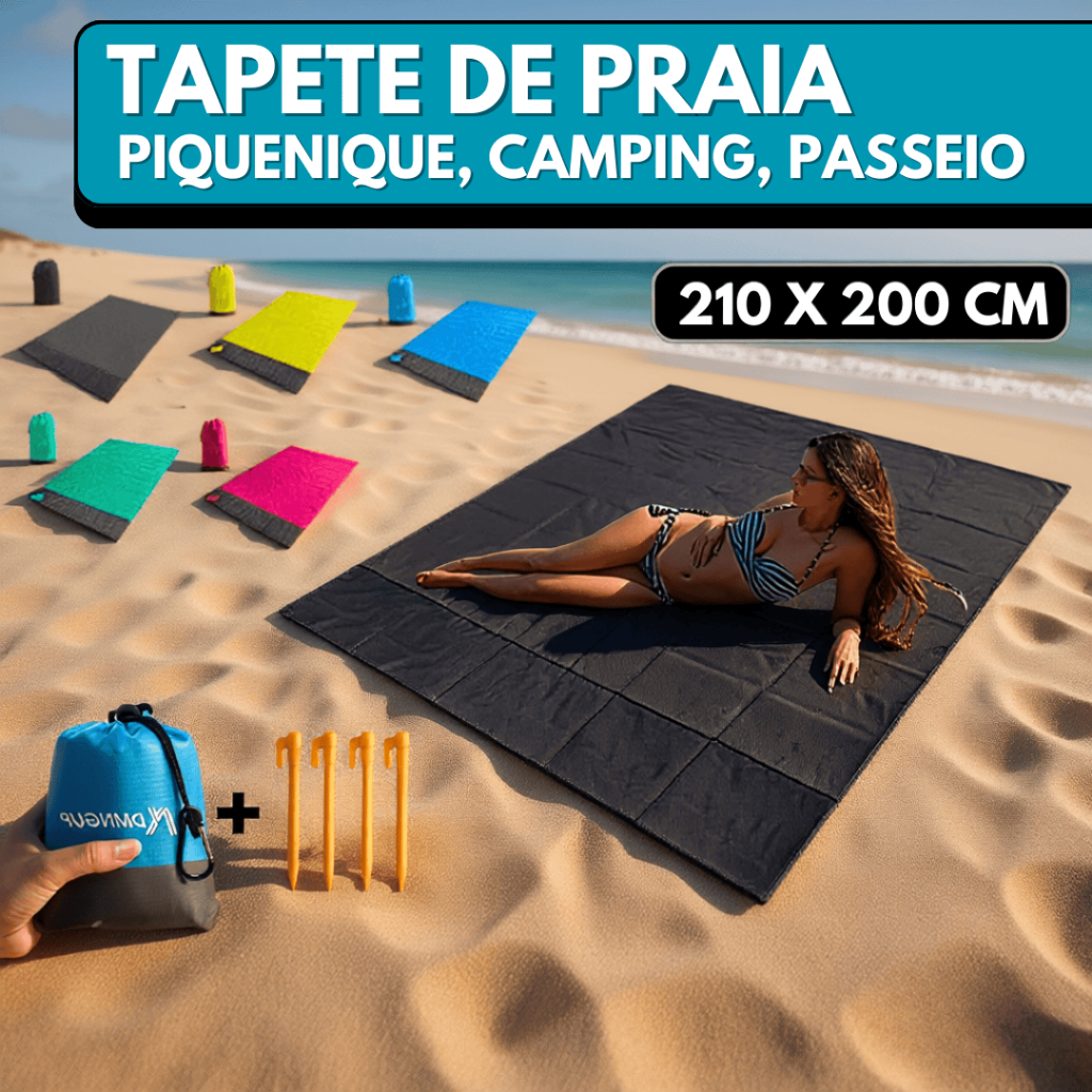 Tapete de Praia Impermeável 210 x 200 cm A Prova de D'água Para Piquenique Acampamento