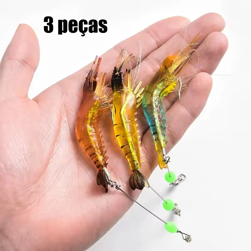 Isca artificial camarão com anzol Tucunaré Robalo Corvina