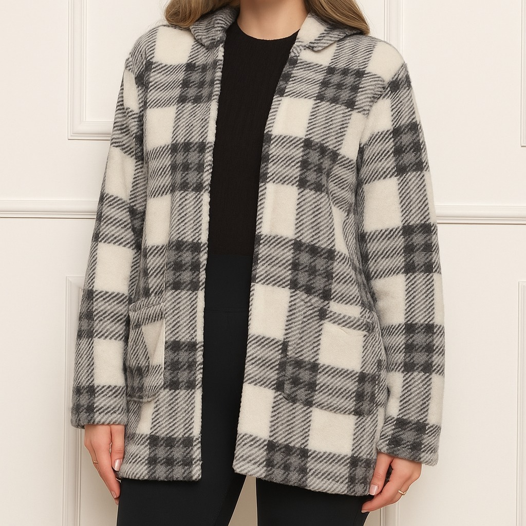 Casaco Feminino Teddy Xadrez Longo Ted Tedy Inverno Pelo de Carneiro Junina