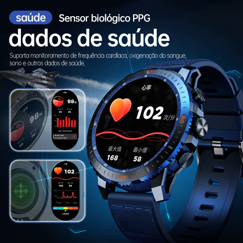 Relógio Smartwatch masculino AINUO N8 relógio inteligente esportivo monitoramento Nfc Android iOS