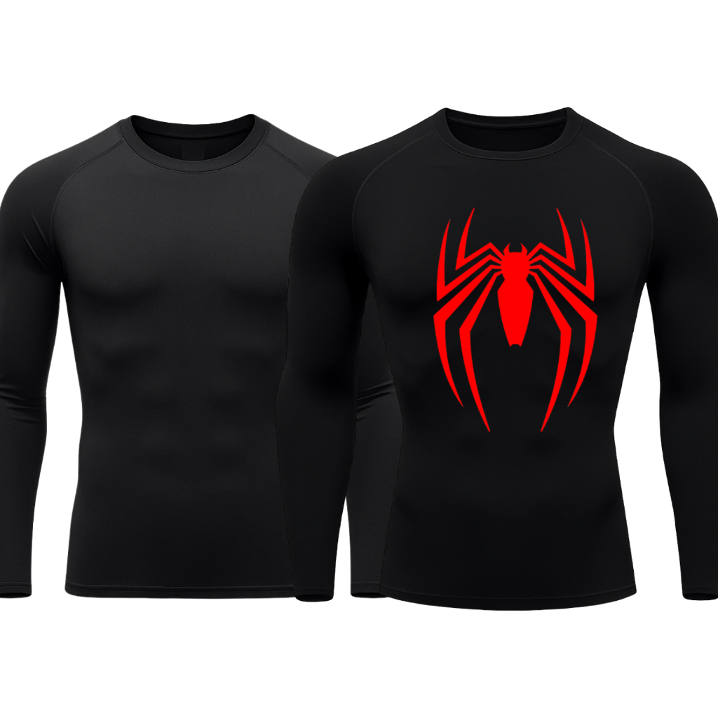 Kit 2 Camisetas Compressão Manga Longa Heróis Batman e Homem Aranha Camisa Proteção UV Masculina
