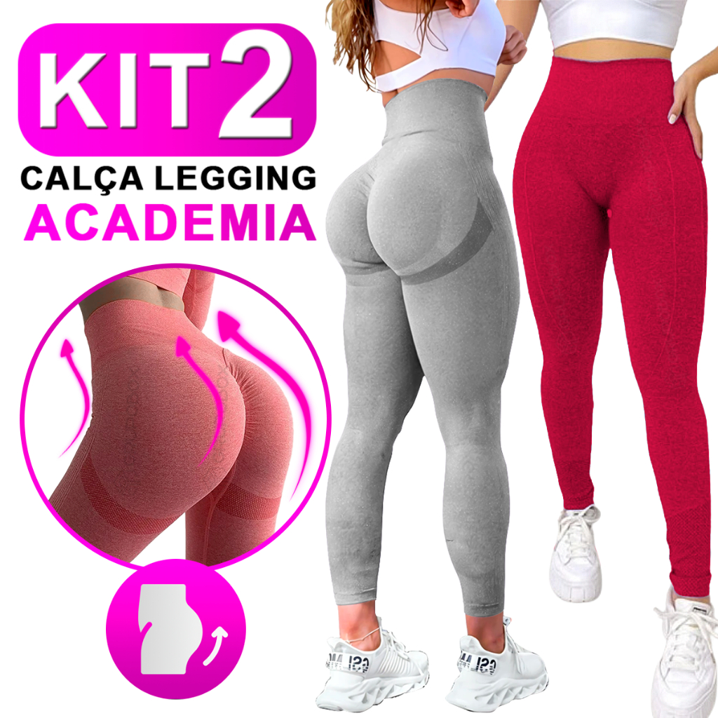 Kit Com 2 Calça Legging Feminina Academia Esportiva Fitness Cintura Alta Levanta Bumbum