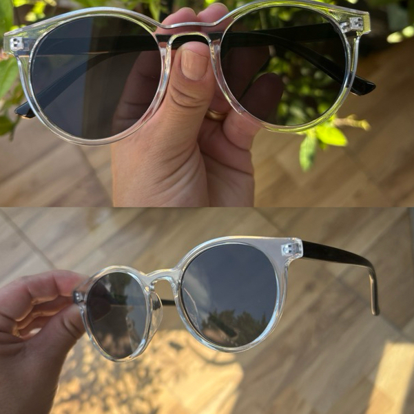 Óculos de Sol Retro Quadrado Unissex Proteção UV 400 Armação Transparente e Haste Pretas