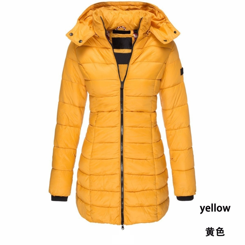 Casaco Feminino De Inverno Espesso E Quente Parkas Zippers Sólido Casual De Manga Longa Média Slim