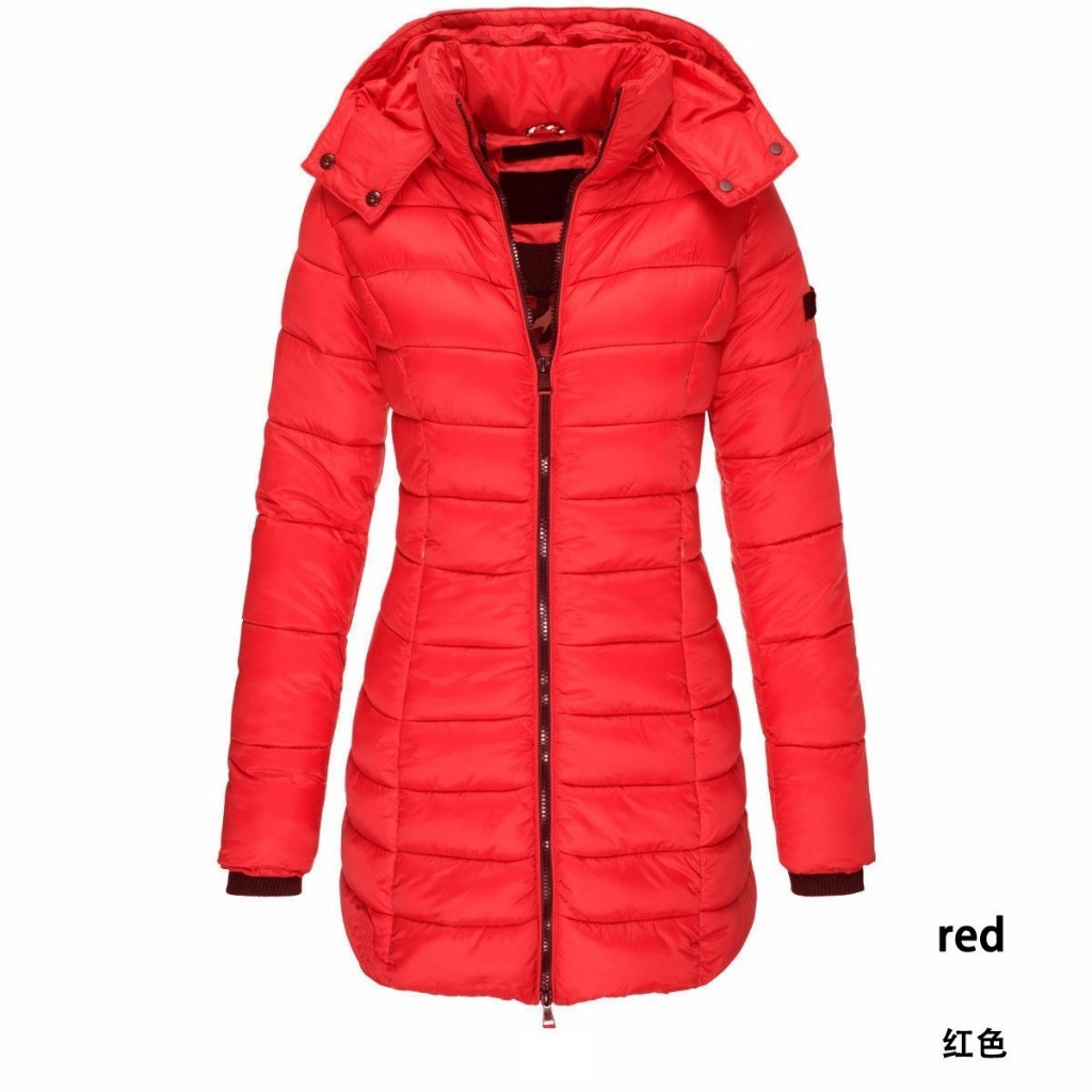 Casaco Feminino De Inverno Espesso E Quente Parkas Zippers Sólido Casual De Manga Longa Média Slim