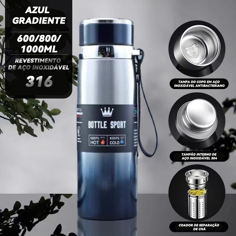 Garrafa térmica a vácuo 800/1000ml três capacidade três cores de aço inoxidável dupla