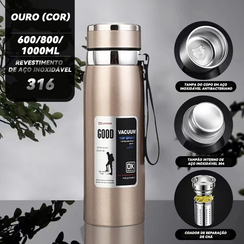 Garrafa térmica a vácuo 800/1000ml três capacidade três cores de aço inoxidável dupla