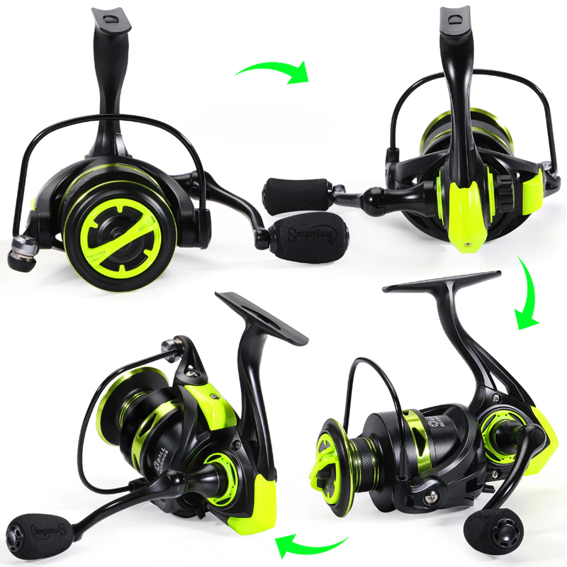 Carretel De Pesca 90Kg 5.2 : 1 Giratório 1000-7000 Com Cabo EVA Escuro fruta verde