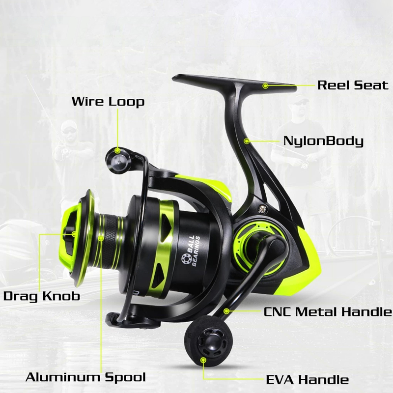 Carretel De Pesca 90Kg 5.2 : 1 Giratório 1000-7000 Com Cabo EVA Escuro fruta verde