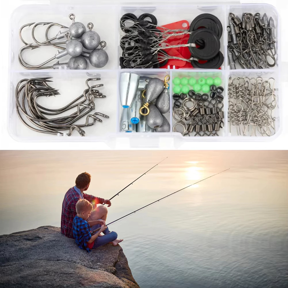 Kit De Acessórios De Pesca 170 Unidades Com Caixa Anzóis Giratórios Ao Ar Livre