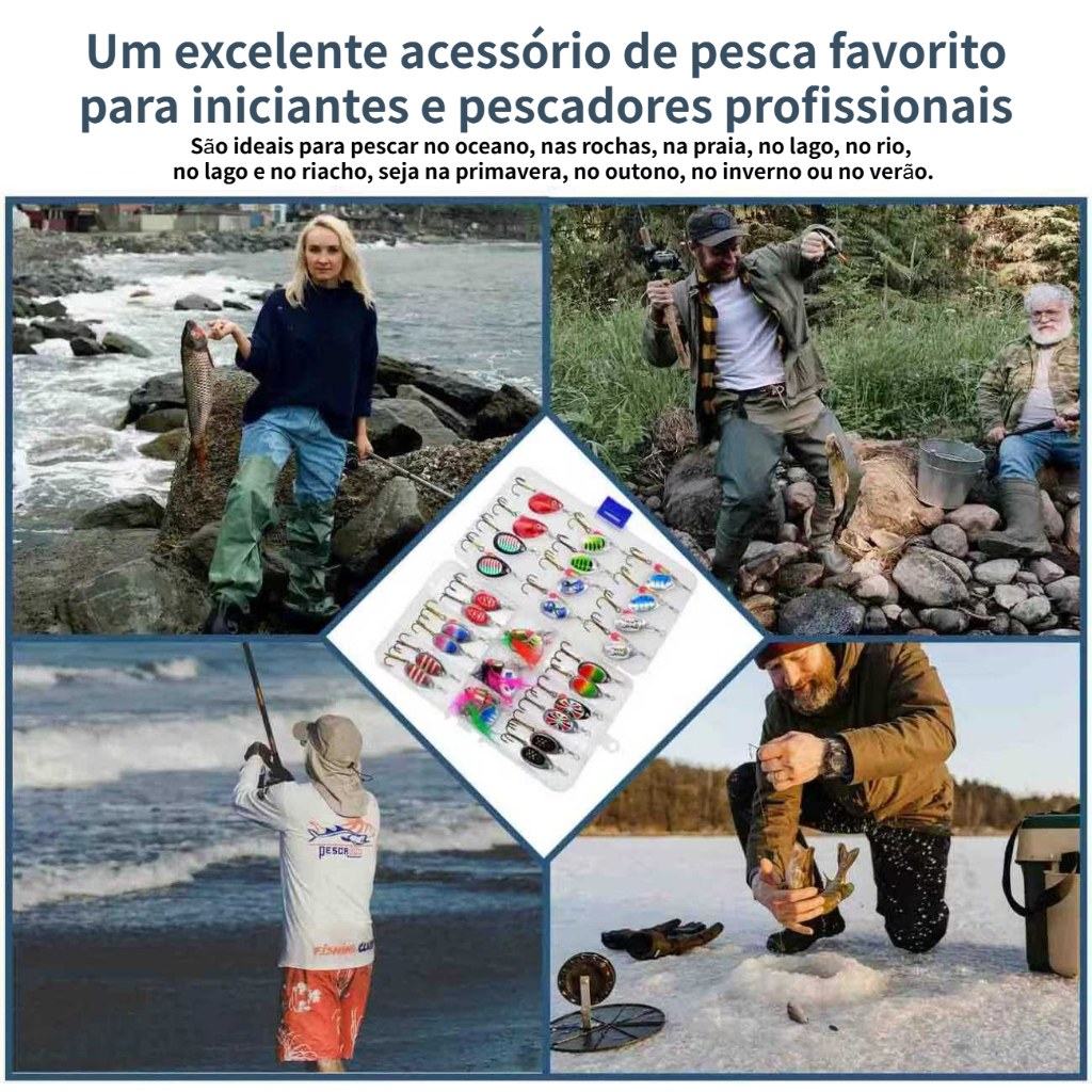 MEDOOSI Kit 20 Unidades Iscas Giratórias Pesca Metal - Spinner Brilho UV | Anti-Enrosco para Traíra/Tucunaré Água