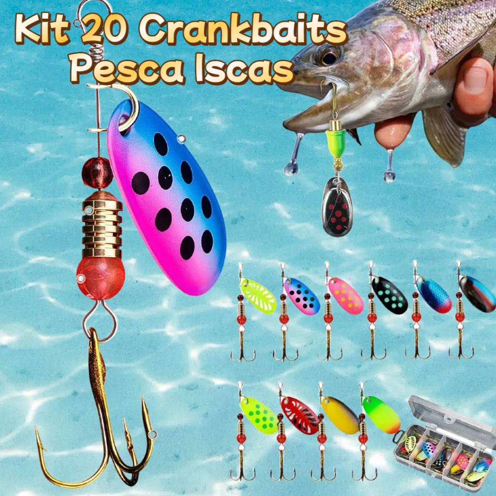 MEDOOSI Kit 20 Unidades Iscas Giratórias Pesca Metal - Spinner Brilho UV | Anti-Enrosco para Traíra/Tucunaré Água