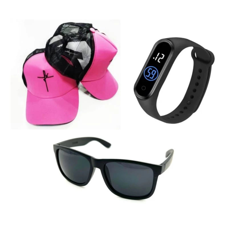 Óculos de Sol Masculino Clássico + Boné Fé+ Relógio Esportivo Você Escolhe a Cor