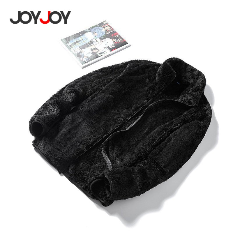 Joyjoy Jaqueta feminina elegante de lã sólida de inverno, casaco de veludo ,blusa de frio feminina com ziper