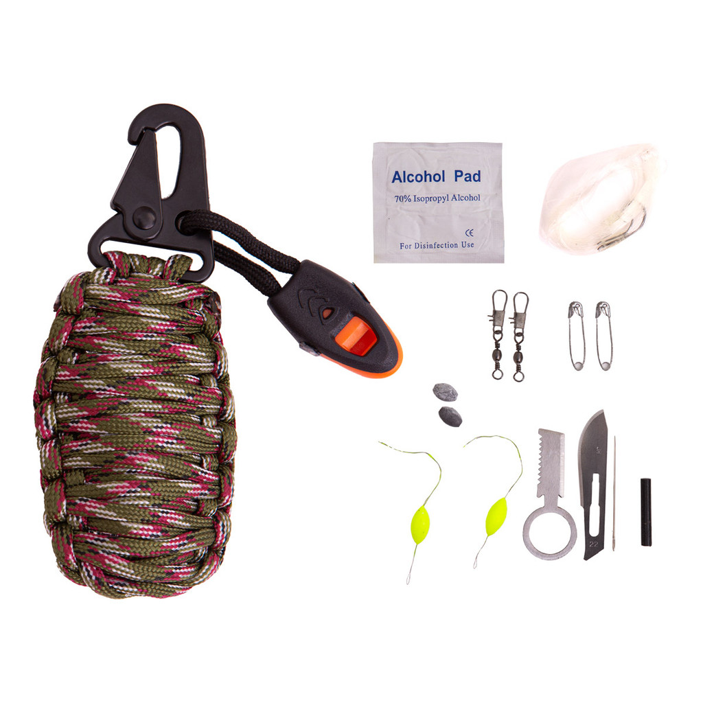 Chaveiro Paracord Kit Sobrevivência c/ Apito XGJ-8 (20 Itens)