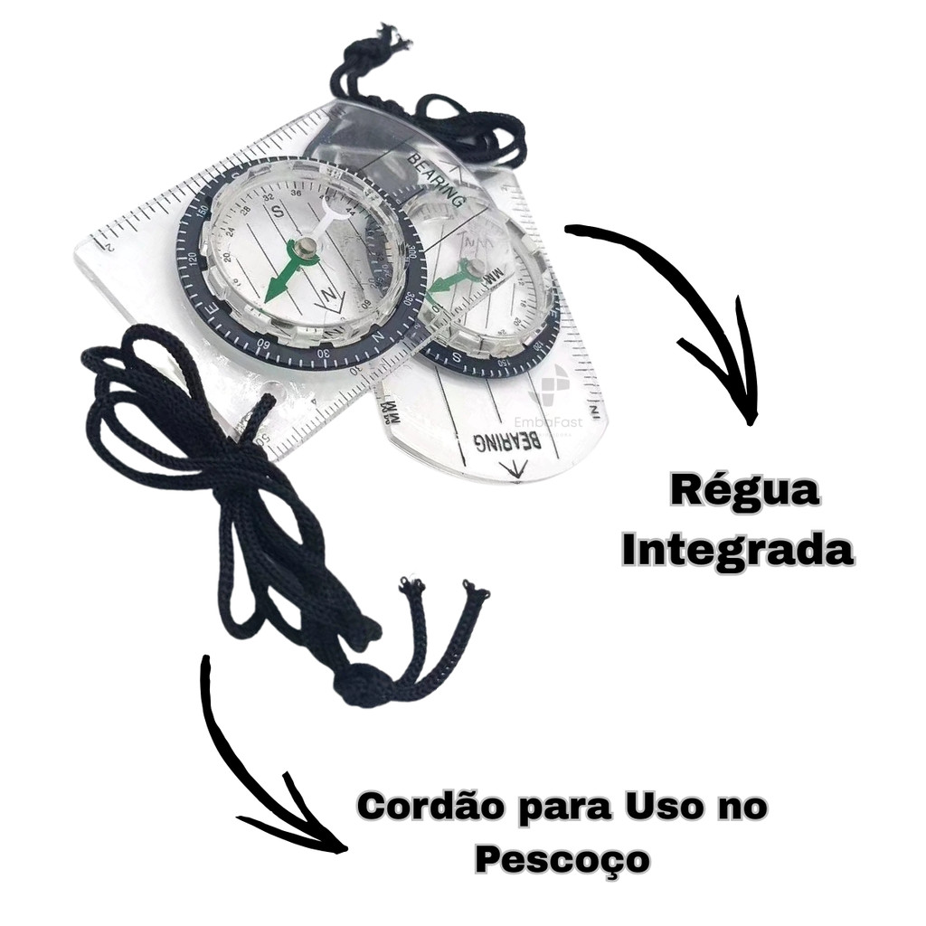 Bússola Cordão Camping Sobrevivência Régua Trilha Mapa Graus Tática Acampamento Bolso Caça Pesca
