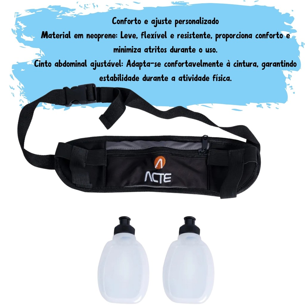Cinto De Hidratação Corrida Pochete Com 2 Garrafas De Água Acte