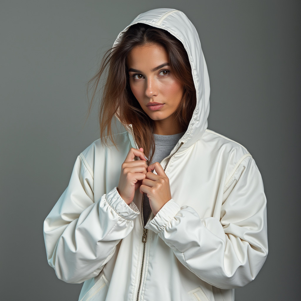 Jaqueta Agasalho corta vento feminino branco de frio forrado com punho touca capuz