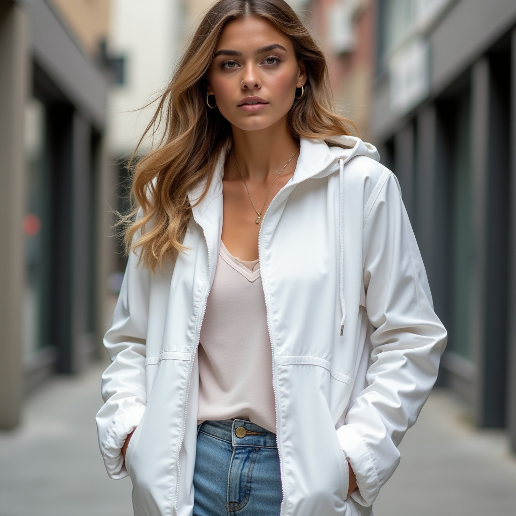 Jaqueta Agasalho corta vento feminino branco de frio forrado com punho touca capuz