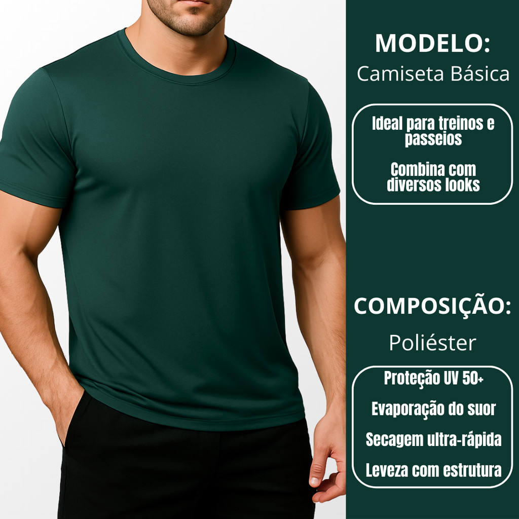 Camiseta Masculina Dry Fit Básica Slim Fit com proteção UV para Treino e Dia a Dia ( ver kits )