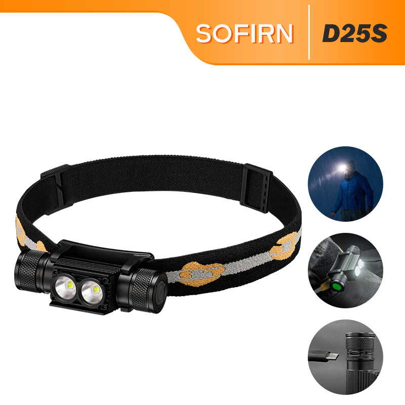 Sofirn D25S(H25S) Super Brilhante 1200lm Luminus Sst40 Dupla Leds Farol Usb Recarregável Lâmpada Ao Ar Livre À Prova D 'Água