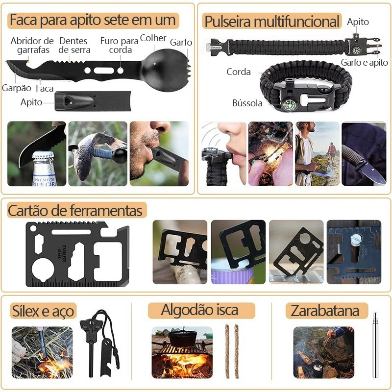 Kit de sobrevivência e kit de primeiros socorros, 42 peças de equipamentos de sobrevivência com bolsa Molle Para homens