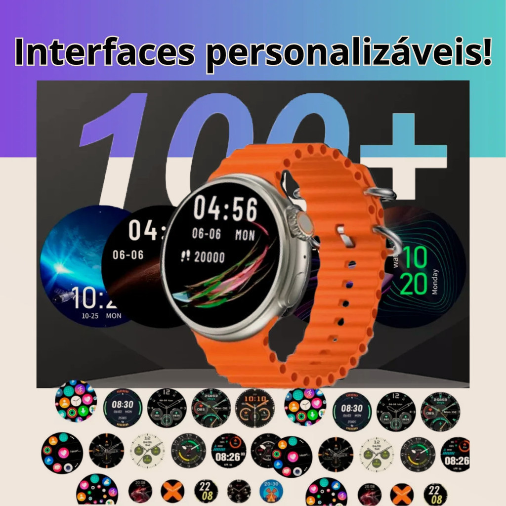 Smartwatch GT 10 48mm Bluetooth Chamadas e Controle de Música Tela 1.52” Acompanha 8 Pulseiras JZ