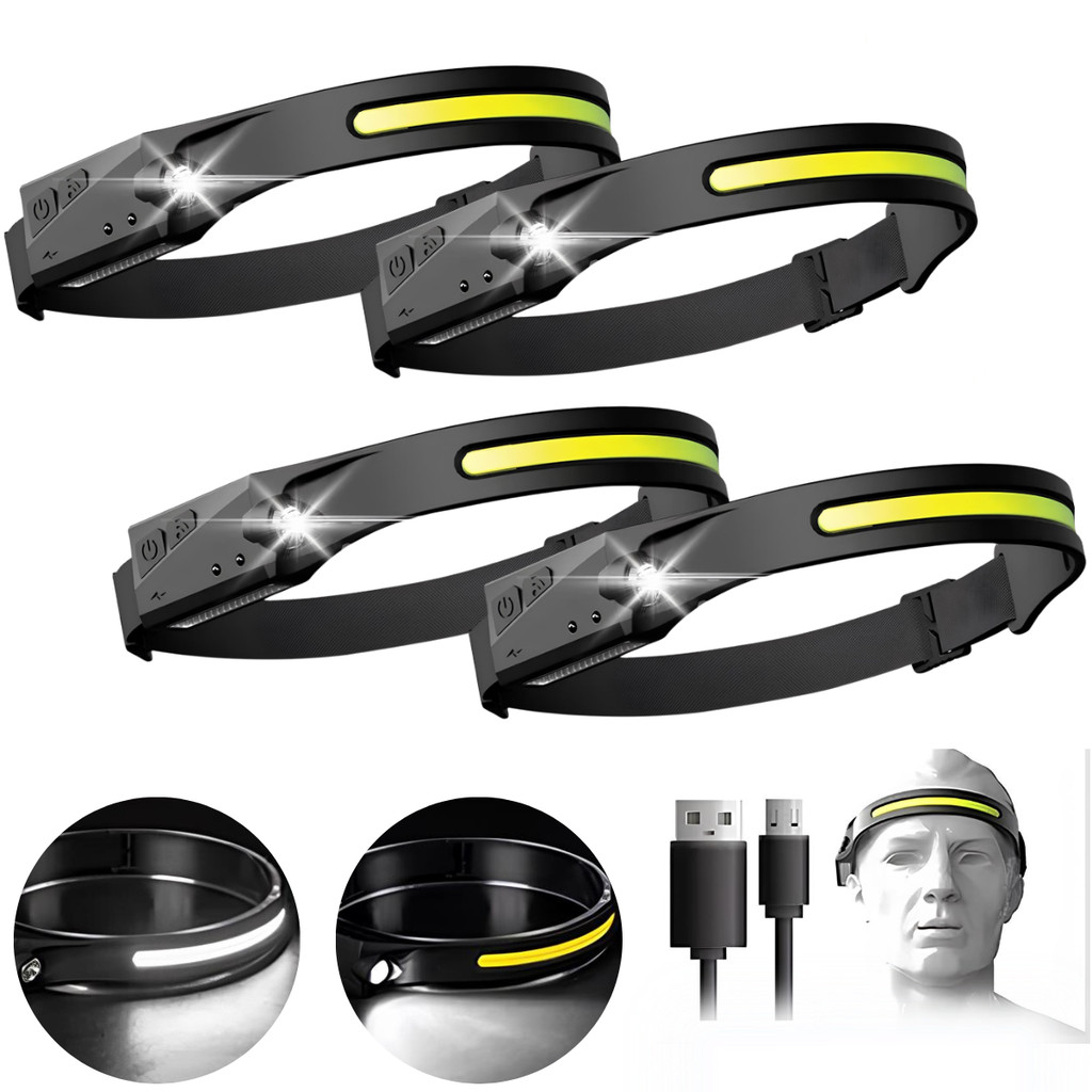 KIT 4 Lanterna de Cabeça Recarregável 3 Led Corpo Motion Camping Torch Light Lamp Com Usb